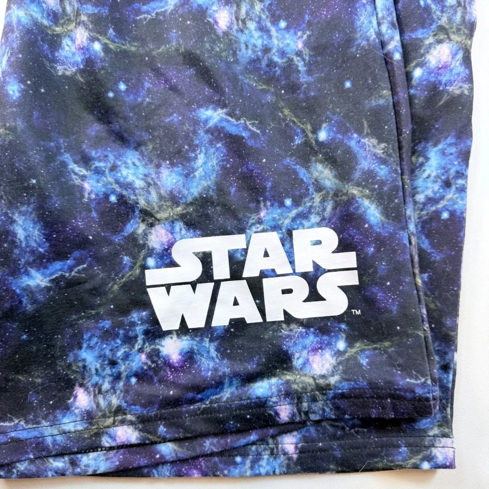 Star Wars Mens Large Galaxy Print Lounge Shorts Drawstring Blue Black Disney LG